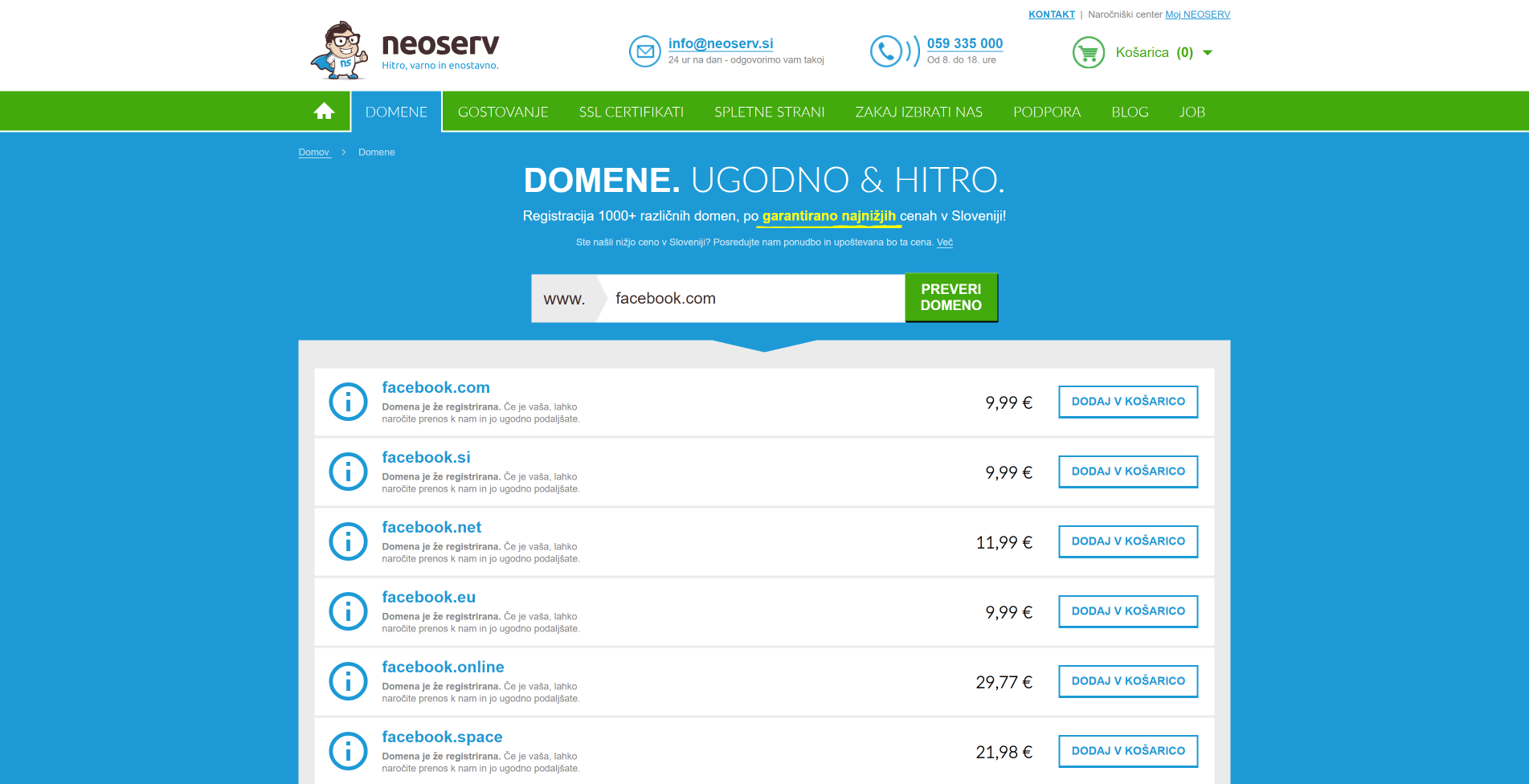Pri podjetju Neoserv lahko preverimo ali je naša željena domena še prosta
