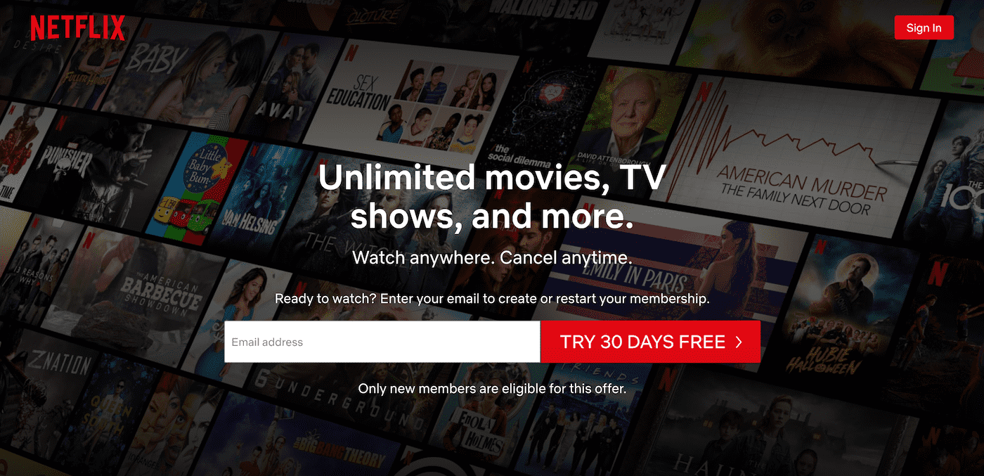 Netflix ima odlične pristajalne strani